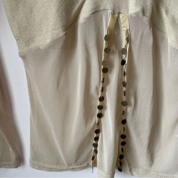 Vintage Y2K sand yellow sheer mesh beaded top M - Picture 3 of 8